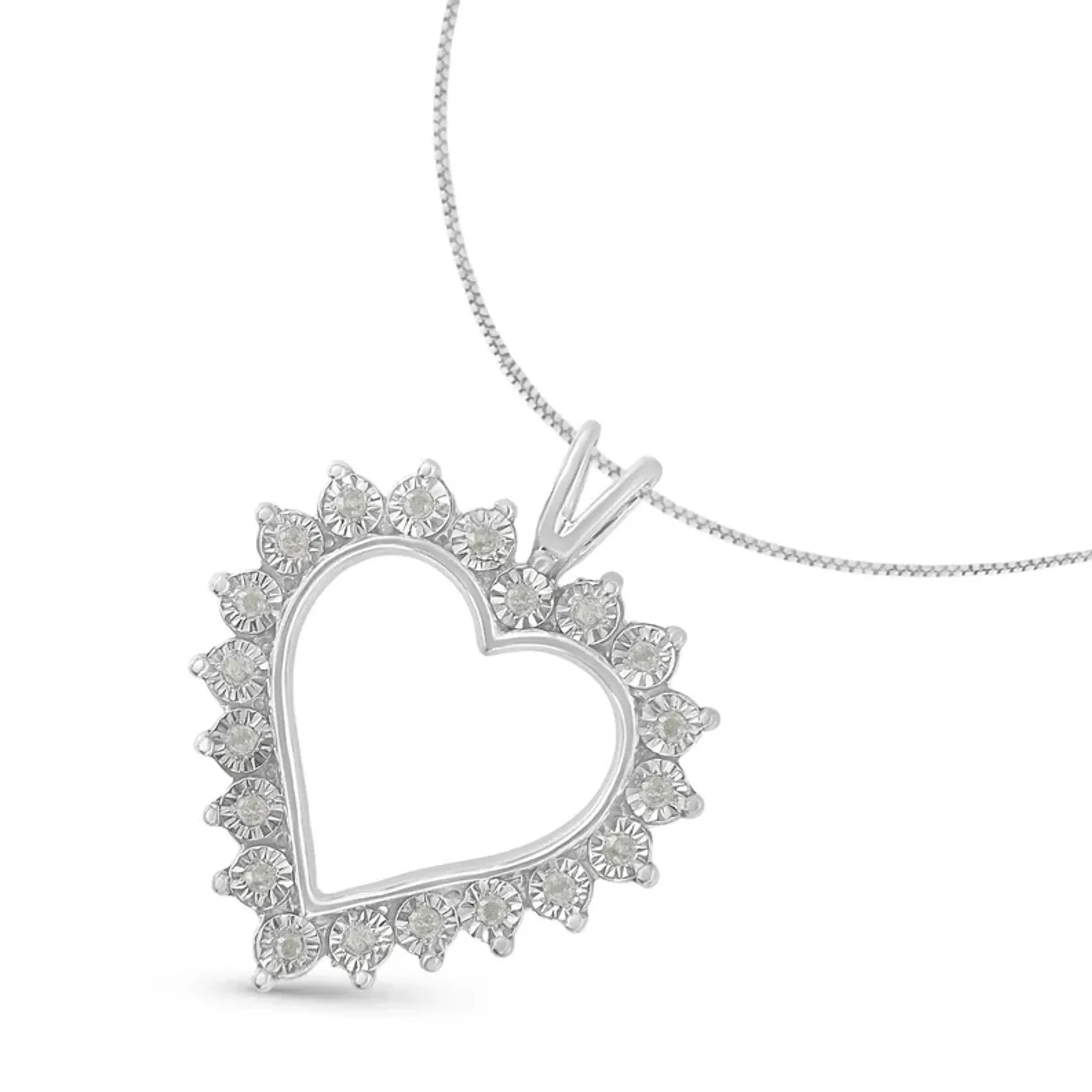 .925 Sterling Silver 1/4 Cttw Miracle Set Diamond Open Heart 18" Pendant Necklace (I-J Color, I3 Clarity)