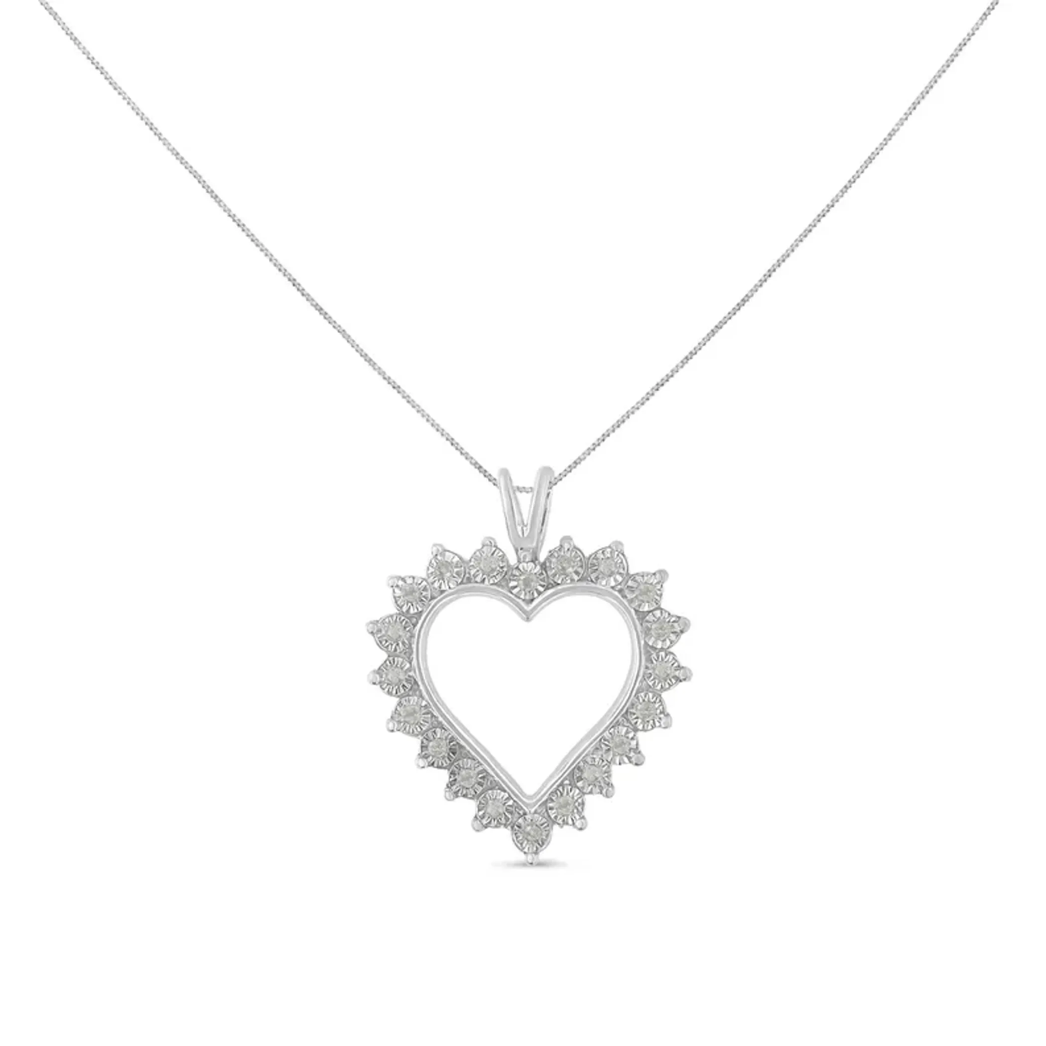 .925 Sterling Silver 1/4 Cttw Miracle Set Diamond Open Heart 18" Pendant Necklace (I-J Color, I3 Clarity)