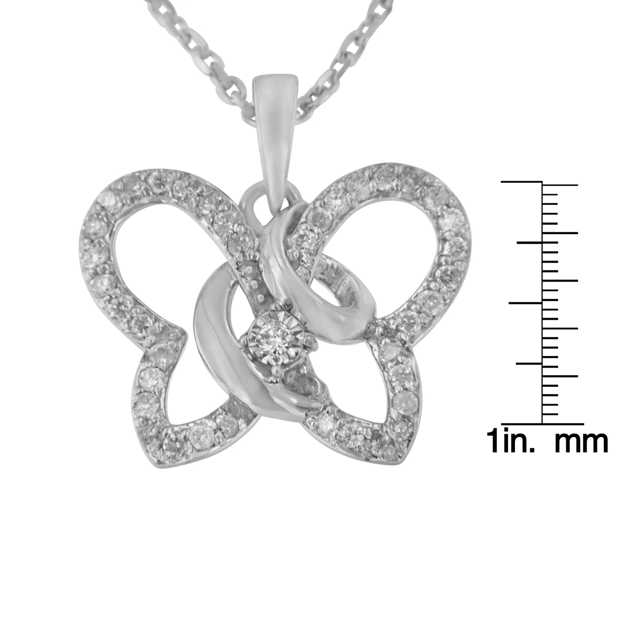 .925 Sterling Silver 1/4 cttw Prong-Set Diamond Butterfly 18" Pendant Necklace (H-I Color, I1-I2 Clarity)