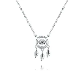 925 Sterling Silver CZ Diamond Collarbone Chain Pendant Feather Necklace