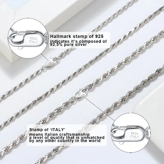 925 Sterling Silver Rope Chain Necklace