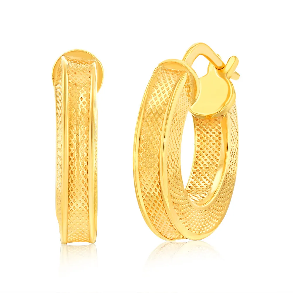 9ct Yellow Gold Silverfilled Fancy 10mm Hoop Earrings