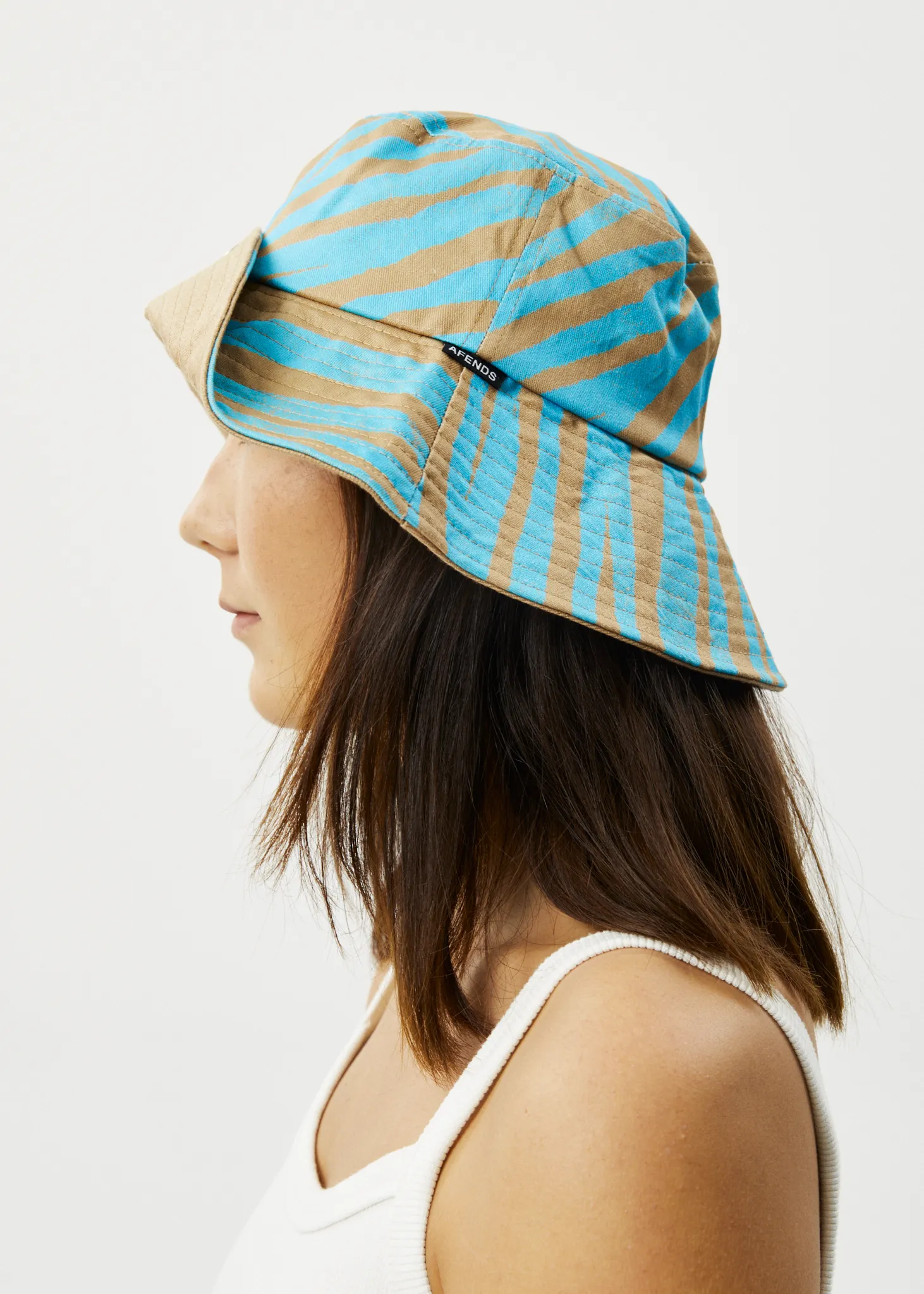 AFENDS Unisex Adi - Wide Brim Bucket Hat - Blue Stripe