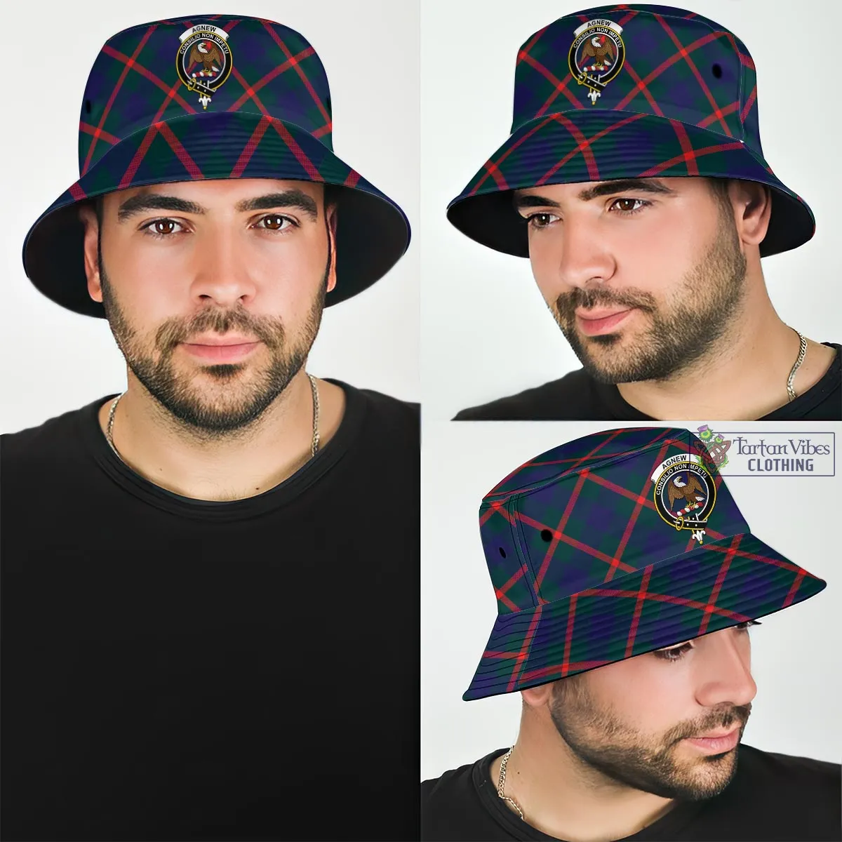 Agnew Tartan Bucket Hat with Family Crest