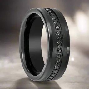 APODIS | Black Tungsten Ring, Black Sapphire Stone, Flat