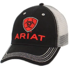 Ariat Mens Black and Red Logo Mesh Baseball Cap 1515866