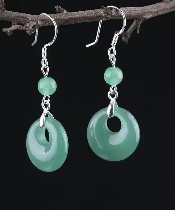 Art Green Sterling Silver Jade Safety Buckle Drop Earrings LY8555