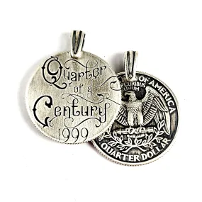 Art Nouveau 90% Silver Quarter of a Century Necklace Pendant - 25th Anniversary Gift