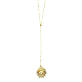 Ashley Gold Stainless Steel Gold Plated CZ Evil Eye Pendant Lariat