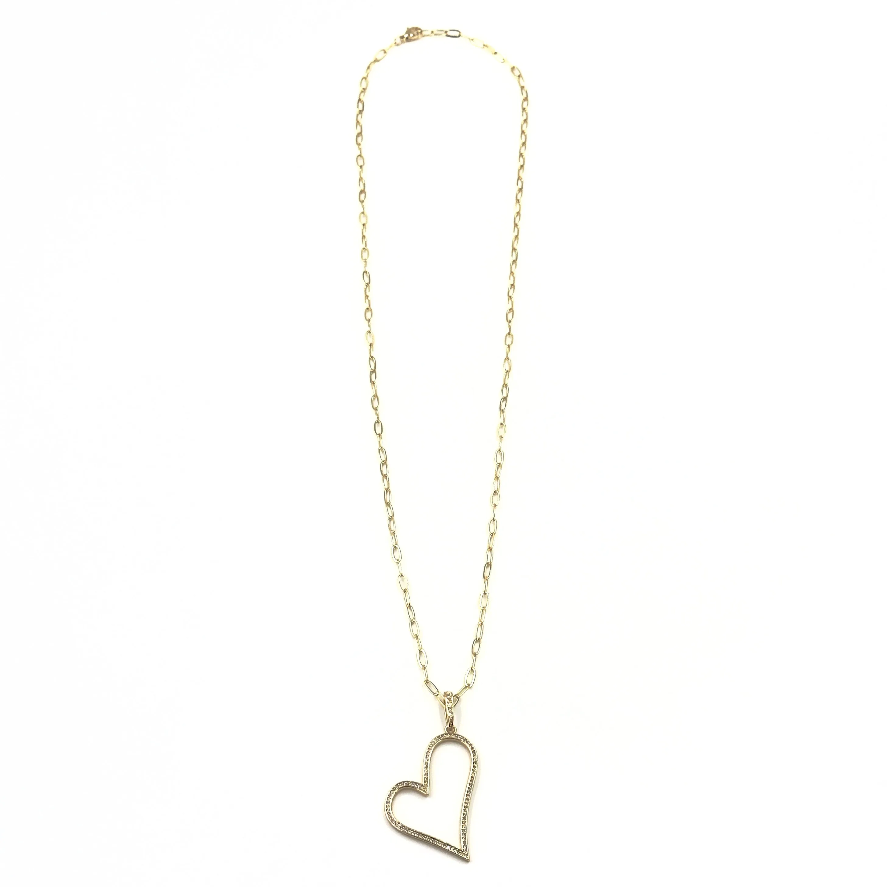 Ashley Gold Stainless Steel Gold Plated CZ Open Heart Pendant Long Necklace