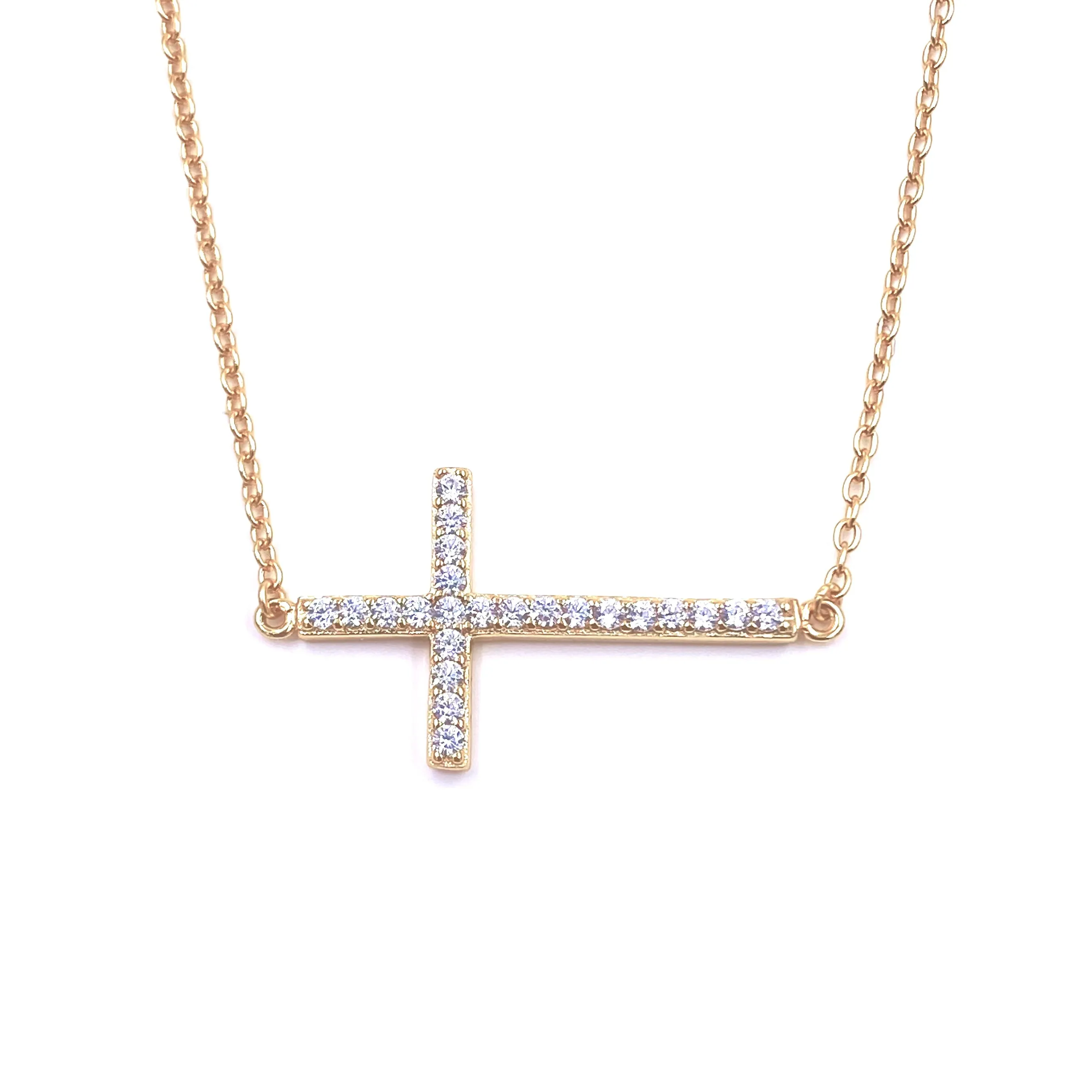 Ashley Gold Sterling Silver CZ Cross Necklace