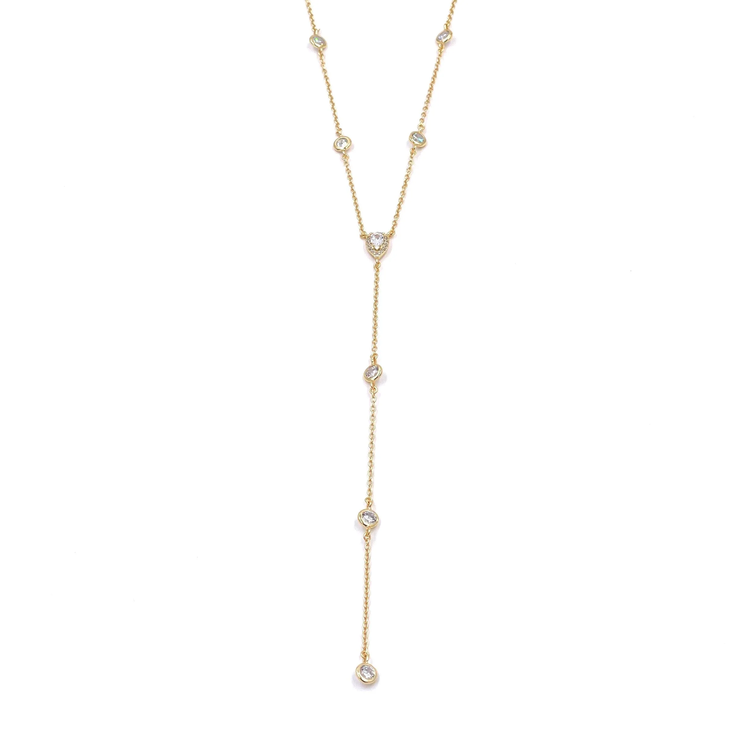 Ashley Gold Sterling Silver Pear And Round CZ Lariat Necklace