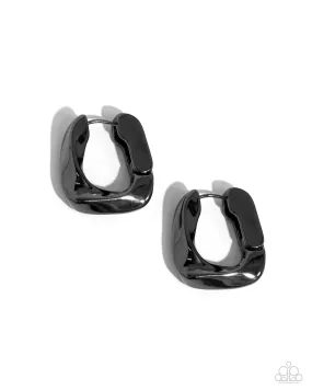 Asymmetric Advocate - Black - Beveled Gunmetal Paparazzi Hinge Hoop Earrings