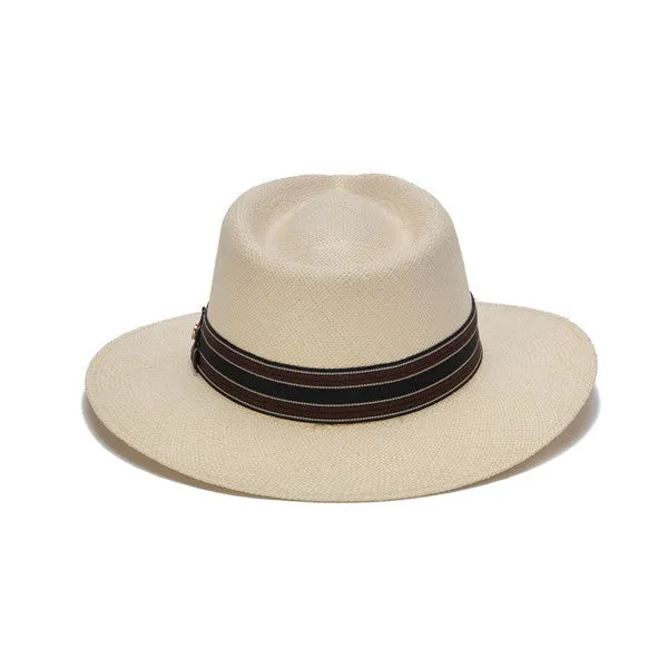 Austral Hats - White Panama Hat with Black, Brown and White Stripes