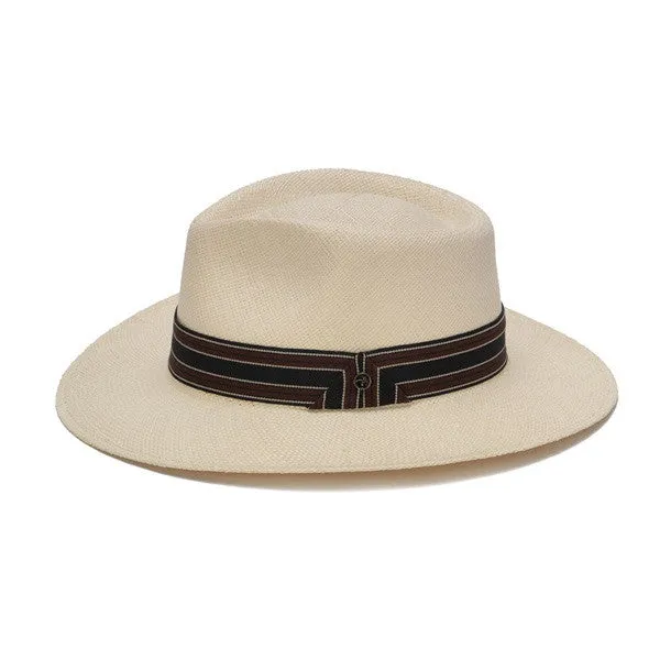 Austral Hats - White Panama Hat with Black, Brown and White Stripes