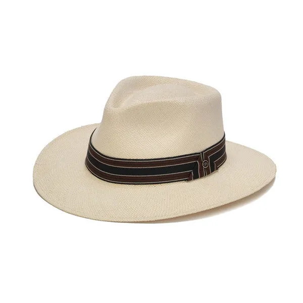 Austral Hats - White Panama Hat with Black, Brown and White Stripes