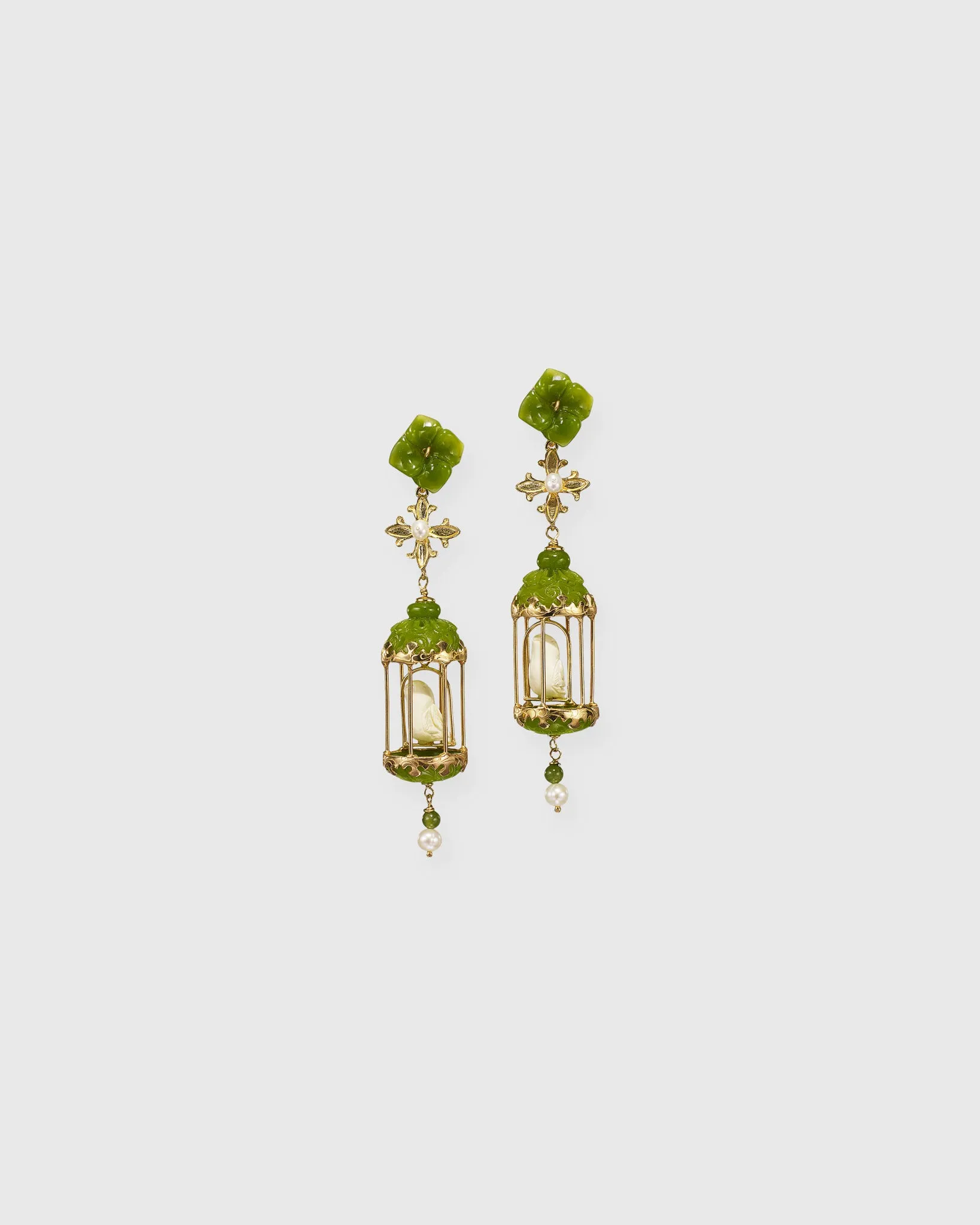 Aviary Classic Earrings in Gold/Jade/White