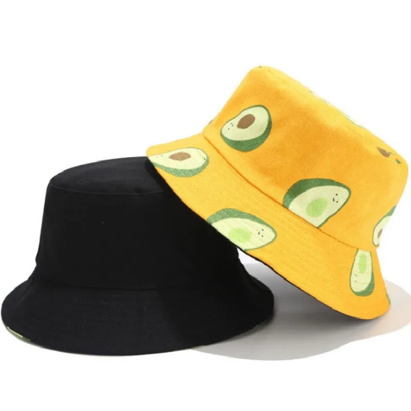 Avocado Cotton Women Reversible Bucket Hat Hip Hop Printed Fruit Spring Beach Panama Hat Summer Hiking Sun Hat Sports Female Cap