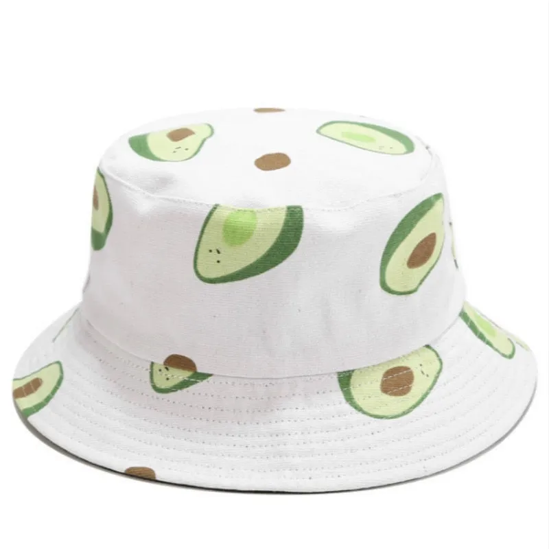 Avocado Cotton Women Reversible Bucket Hat Hip Hop Printed Fruit Spring Beach Panama Hat Summer Hiking Sun Hat Sports Female Cap