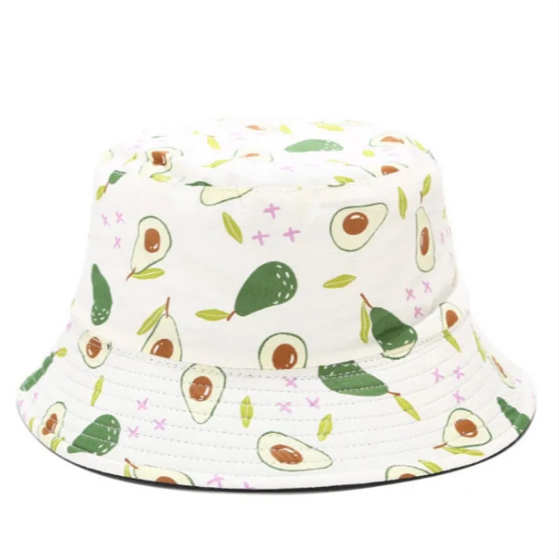 Avocado Cotton Women Reversible Bucket Hat Hip Hop Printed Fruit Spring Beach Panama Hat Summer Hiking Sun Hat Sports Female Cap