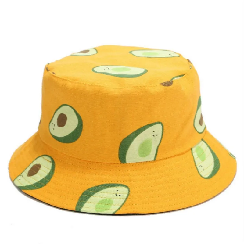 Avocado Cotton Women Reversible Bucket Hat Hip Hop Printed Fruit Spring Beach Panama Hat Summer Hiking Sun Hat Sports Female Cap