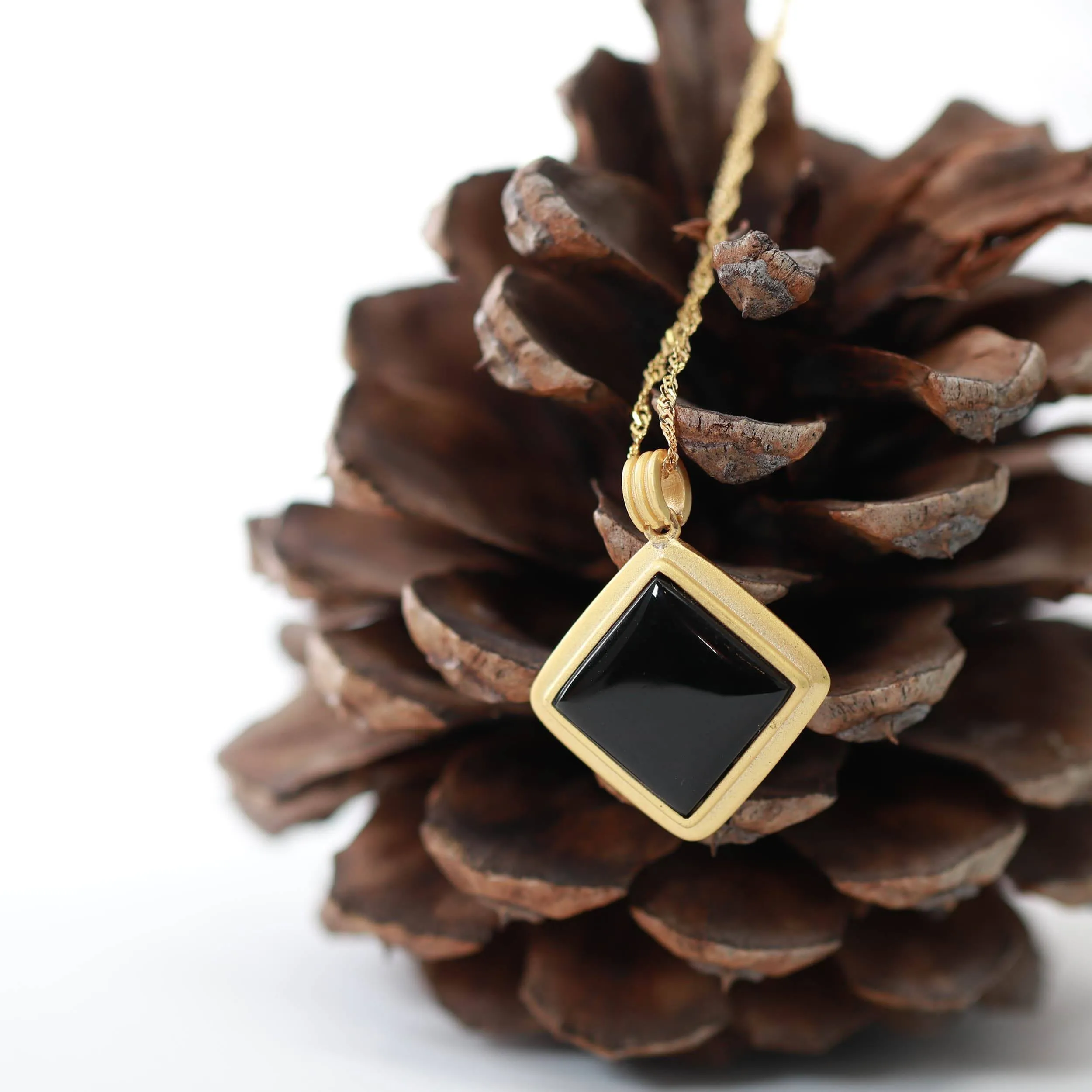 Baikalla™ Sterling Silver Real Black Nephrite Jade Classic Square Pendant Necklace