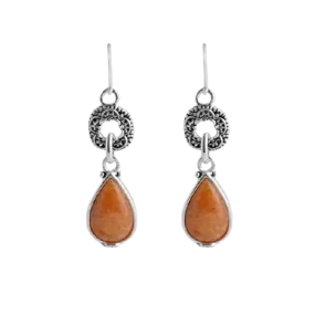 Barse Delicate Orange Jade Teardrop Earring