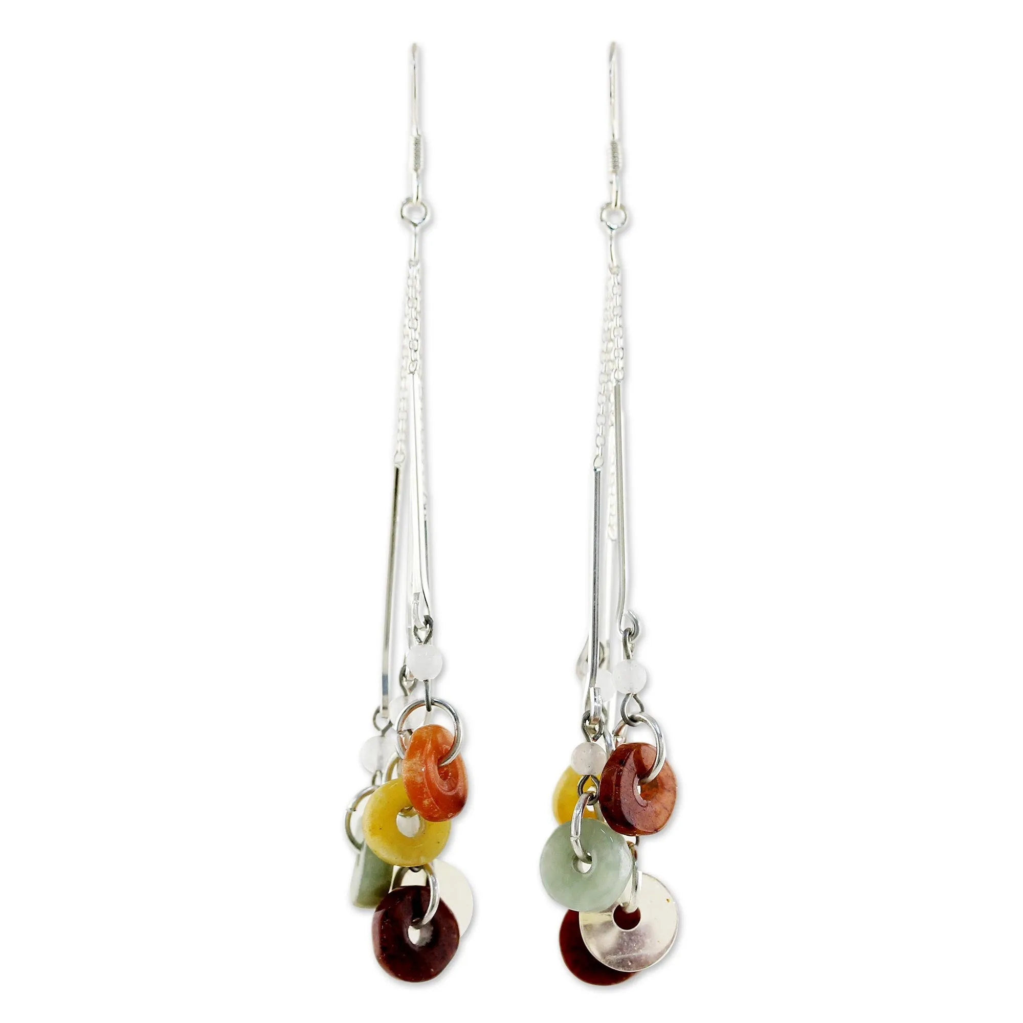 Between Nations Silver Jade & Rainbow Moonstone Earrings