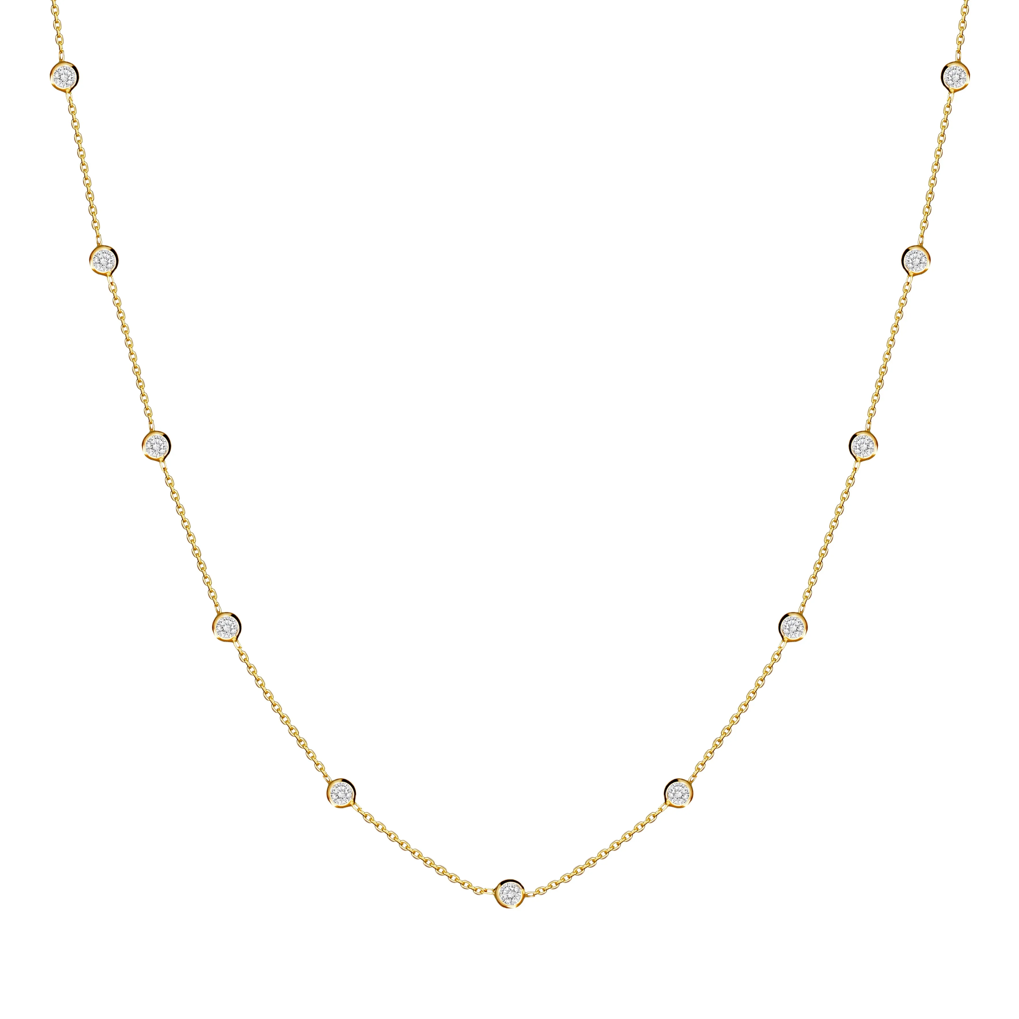 Bezel - Set Stone Necklace - 14 karat gold necklace for women, zirconia stones