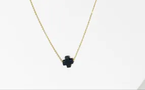 Black Cross 16 inch Gold Filled Chain Necklace