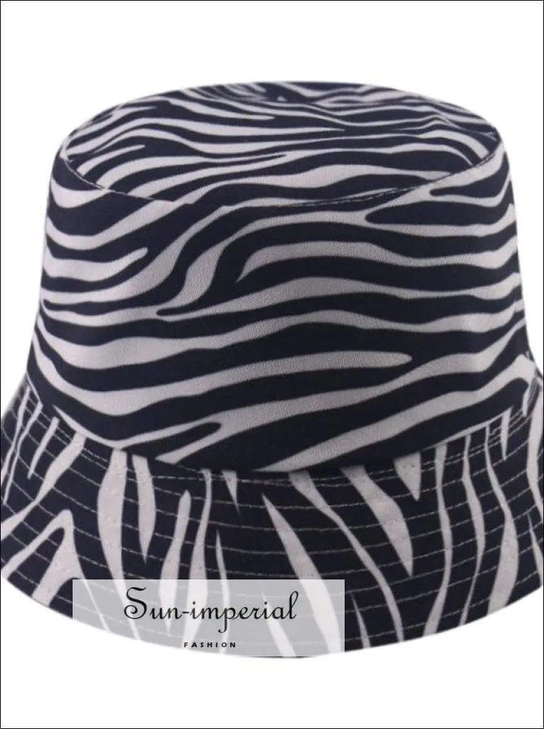 Black function Print Reversible Black White Cow Pattern Women Bucket Hat