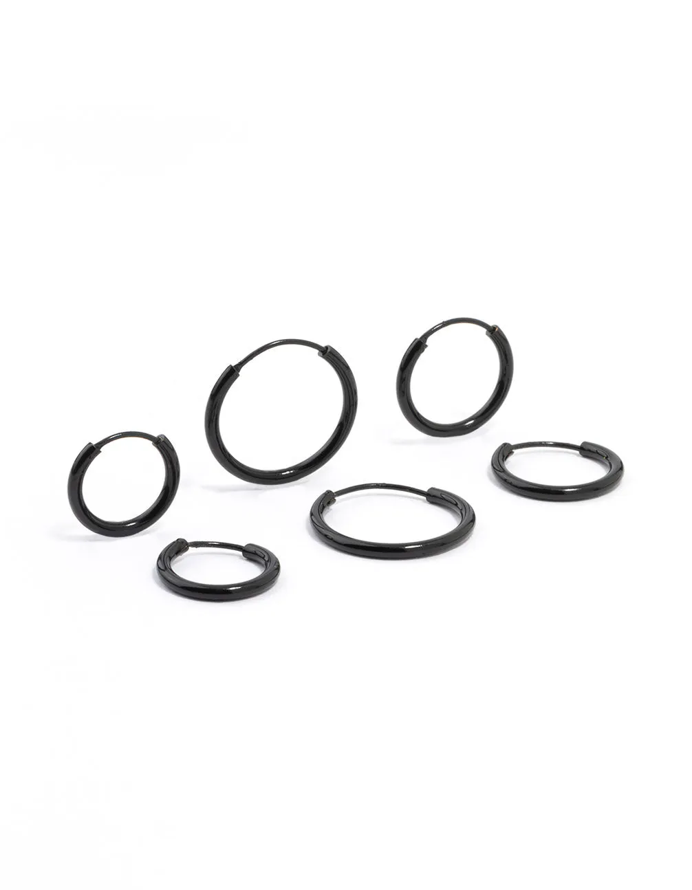 Black Mixed Fine Hoop Earrings 4-Pack