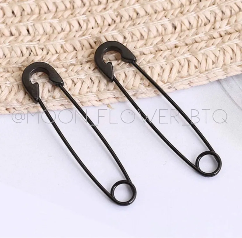 Black Safety Pin Earrings