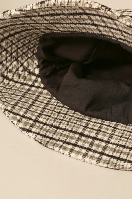 Black Winter Plaid Pattern Cozy Bucket Hat