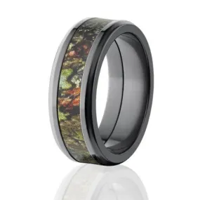 Black Zirconium Mossy Oak Rings, Obsession Camo Wedding Bands