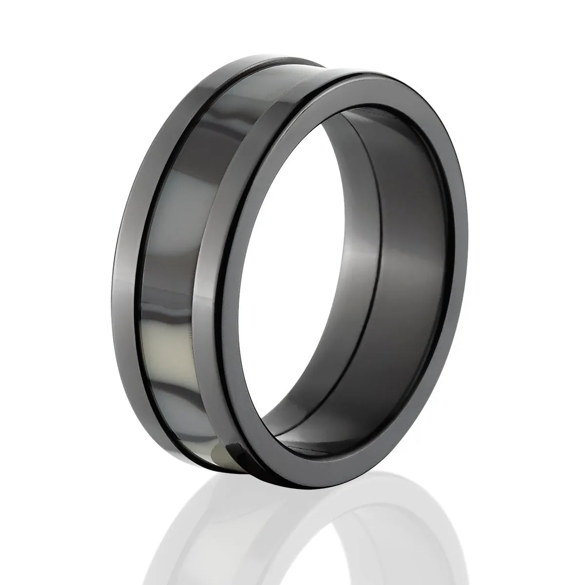 Black Zirconium Ring with Vivid Urban Inlay - Men's Wedding Bands