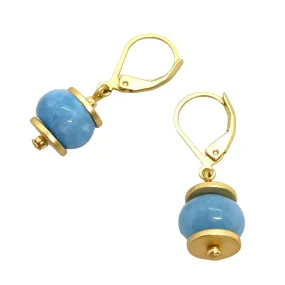 Blue Jade Rondelle Earrings With Matte Gold Saucer Accents