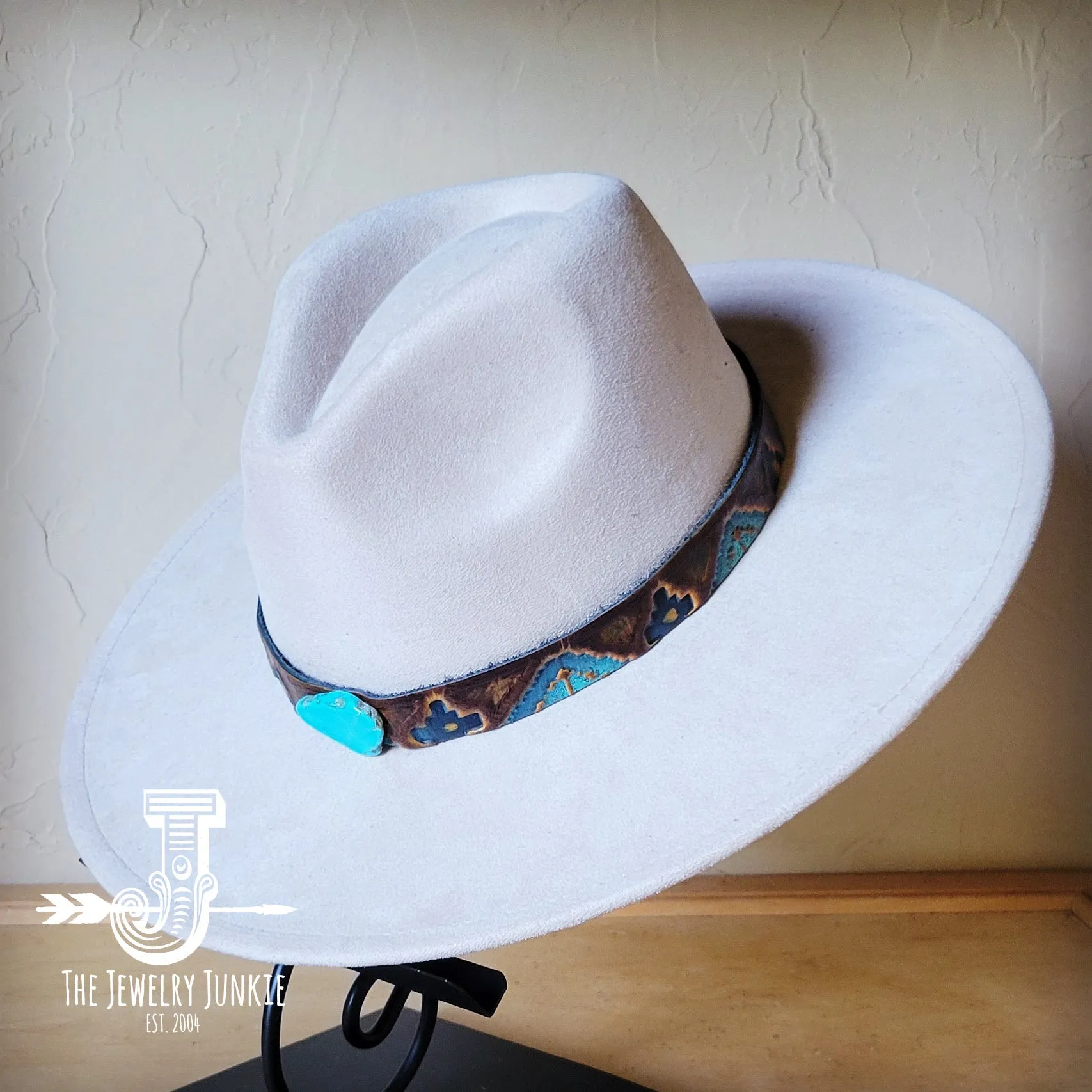 Blue Navajo Turquoise Slab Leather Band   Choice of Boho Hat 985p