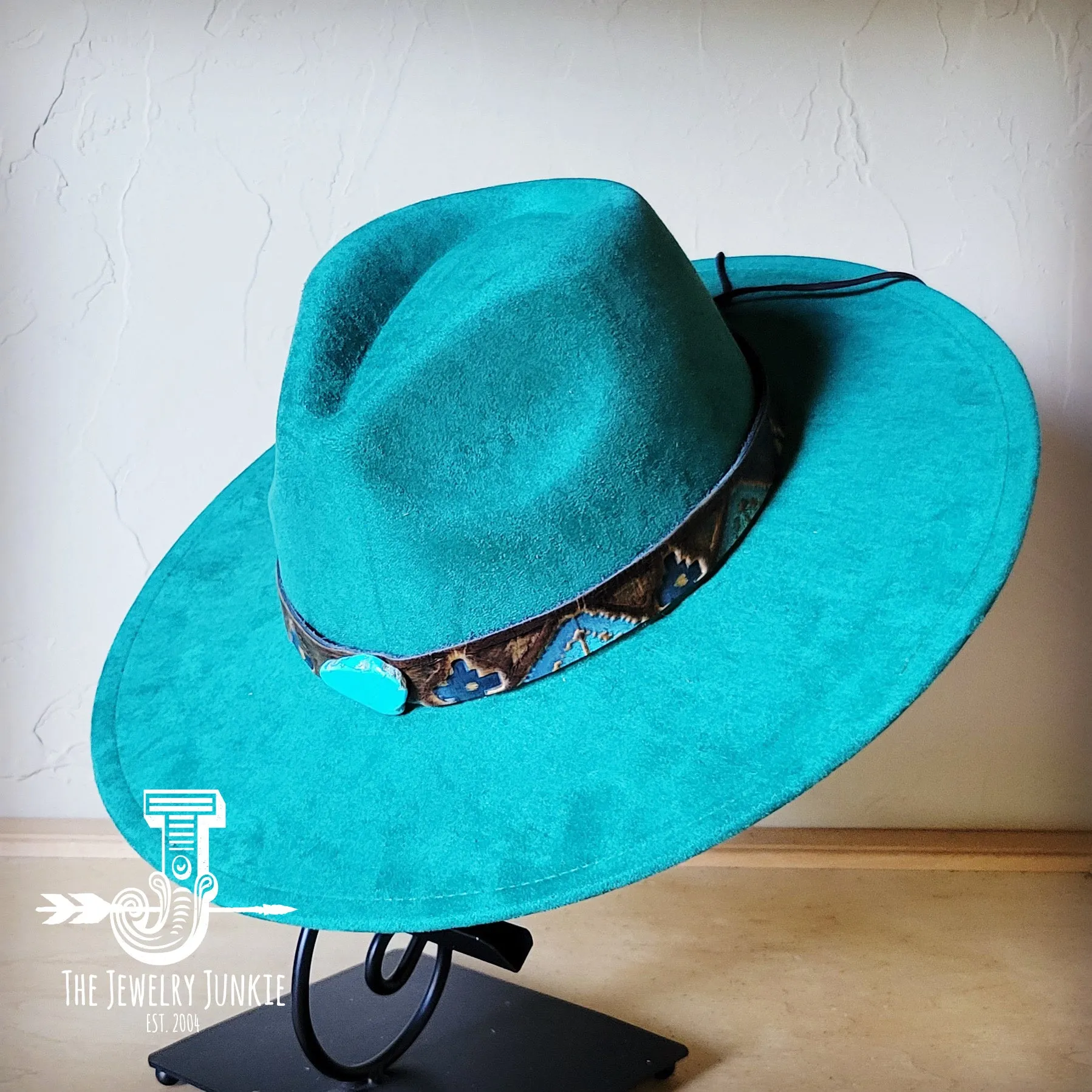 Blue Navajo Turquoise Slab Leather Band   Choice of Boho Hat 985p