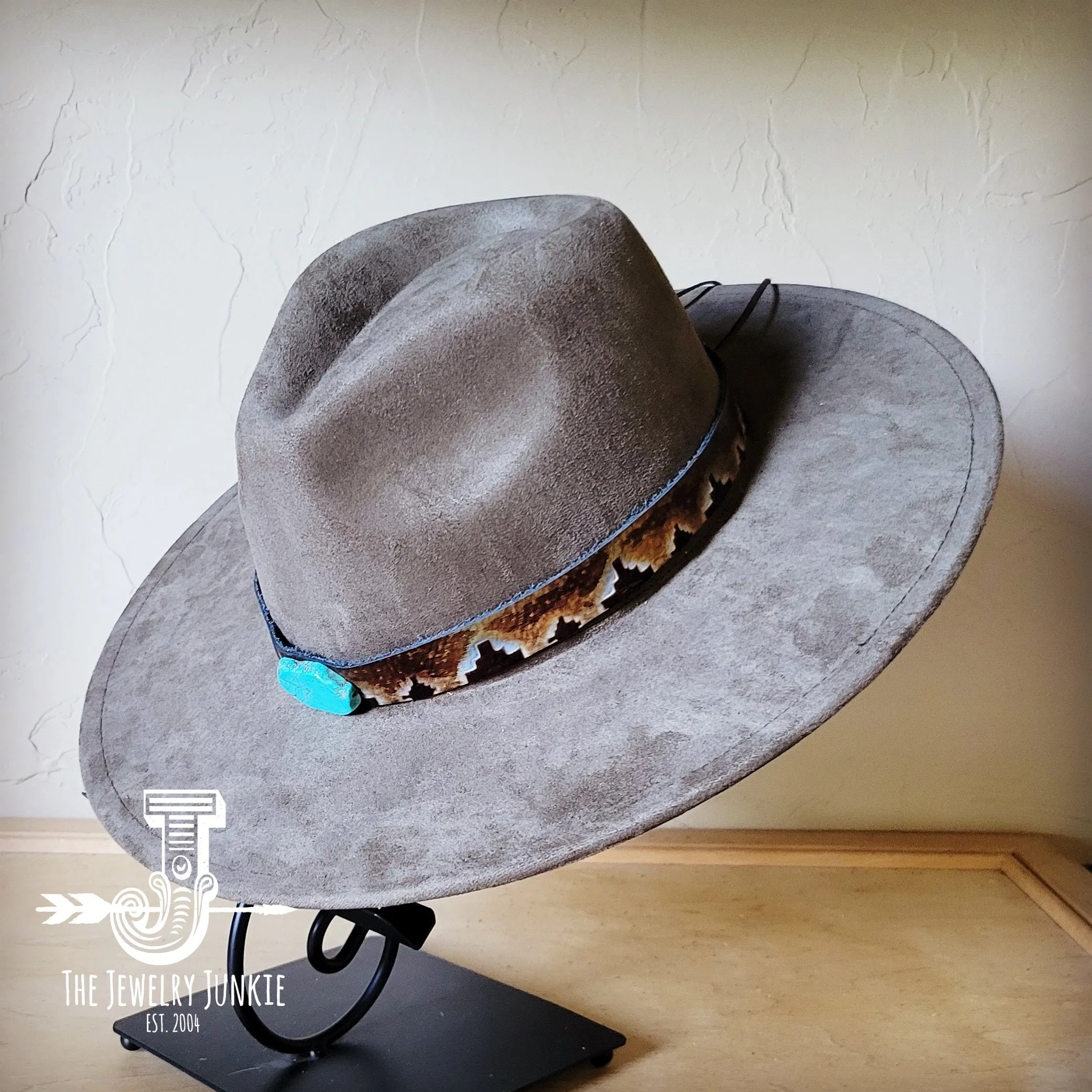 Blue Navajo Turquoise Slab Leather Band   Choice of Boho Hat 985p