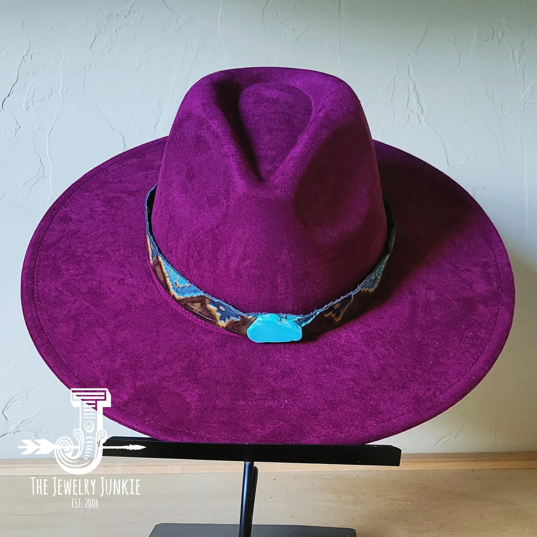 Blue Navajo Turquoise Slab Leather Band   Choice of Boho Hat 985p