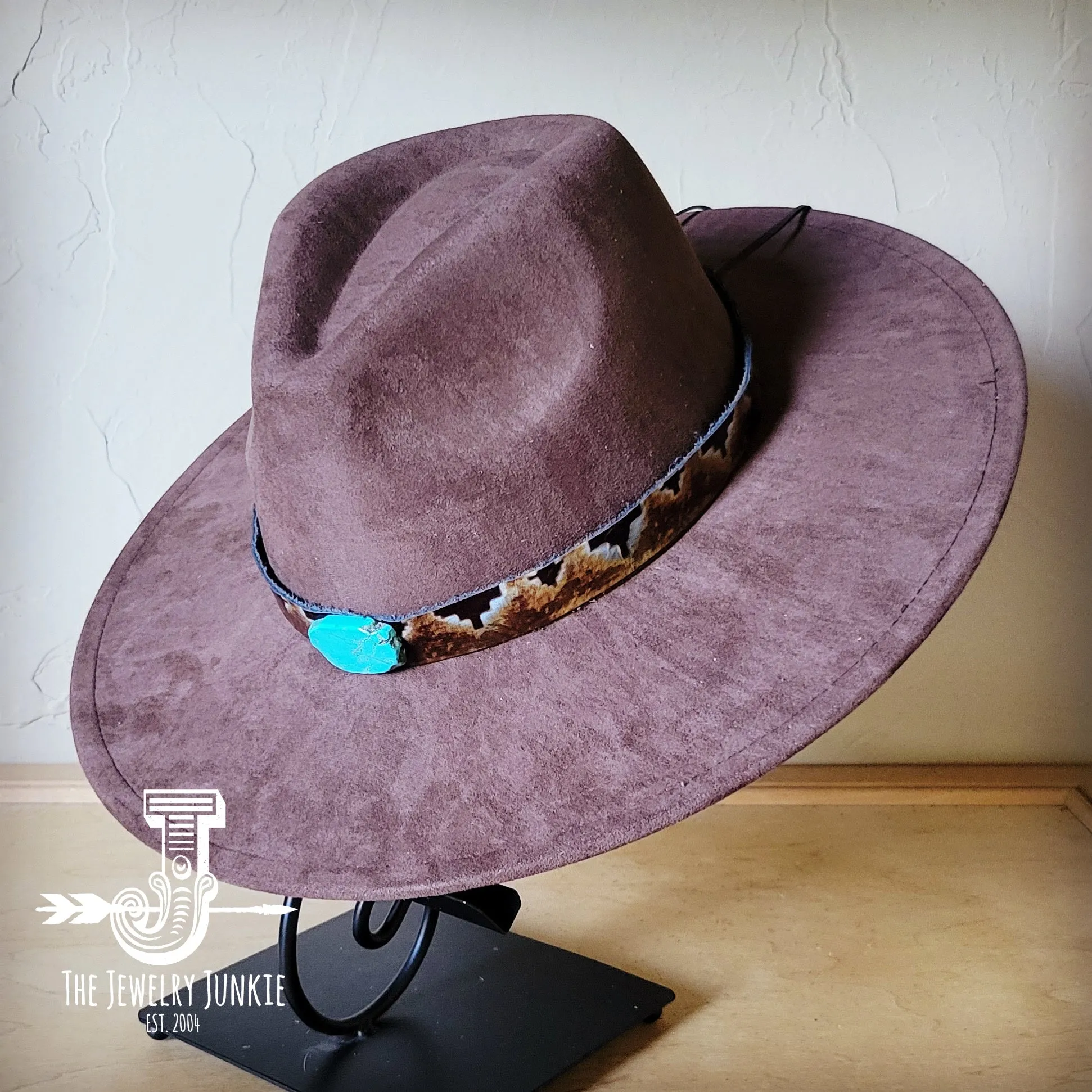 Blue Navajo Turquoise Slab Leather Band   Choice of Boho Hat 985p