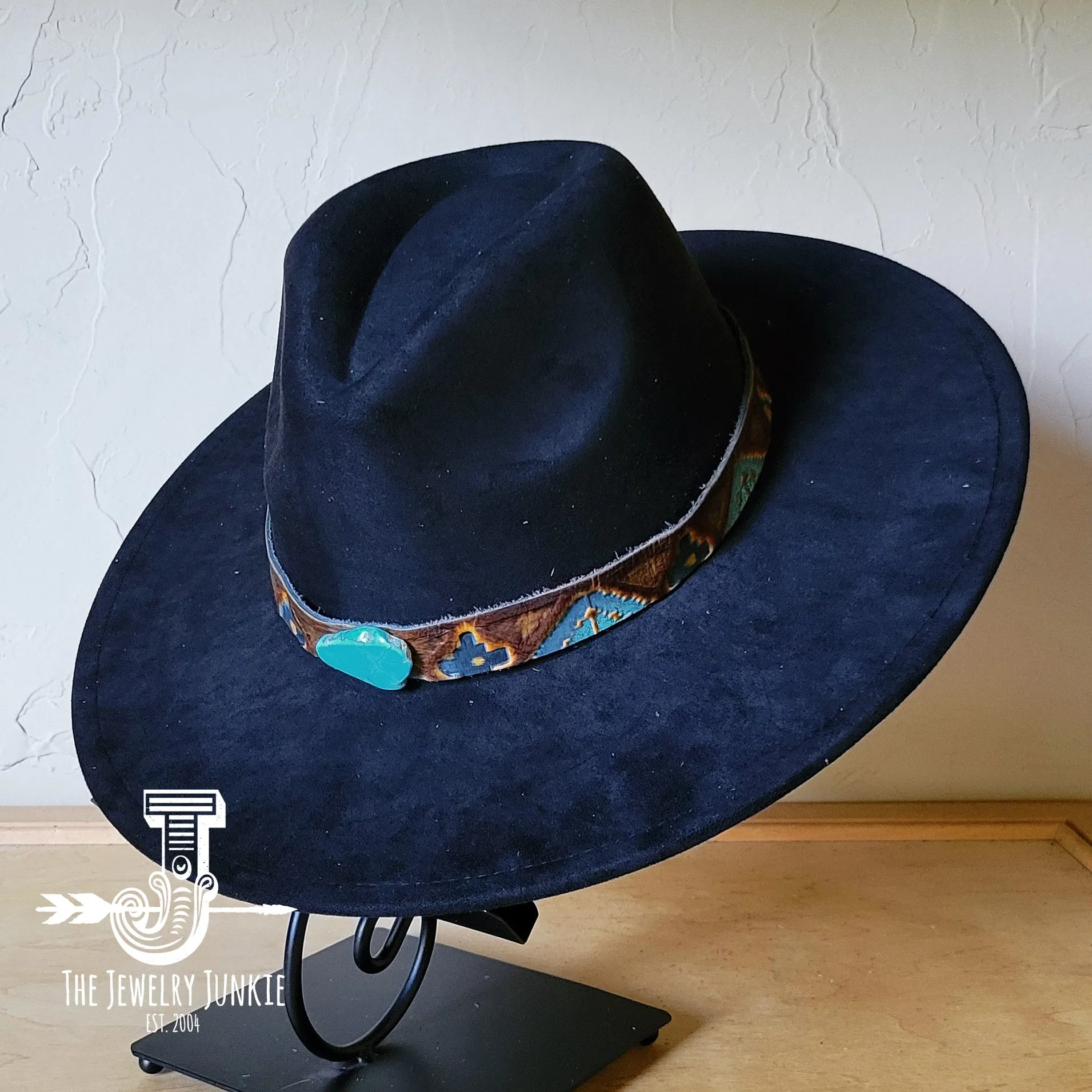 Blue Navajo Turquoise Slab Leather Band   Choice of Boho Hat 985p