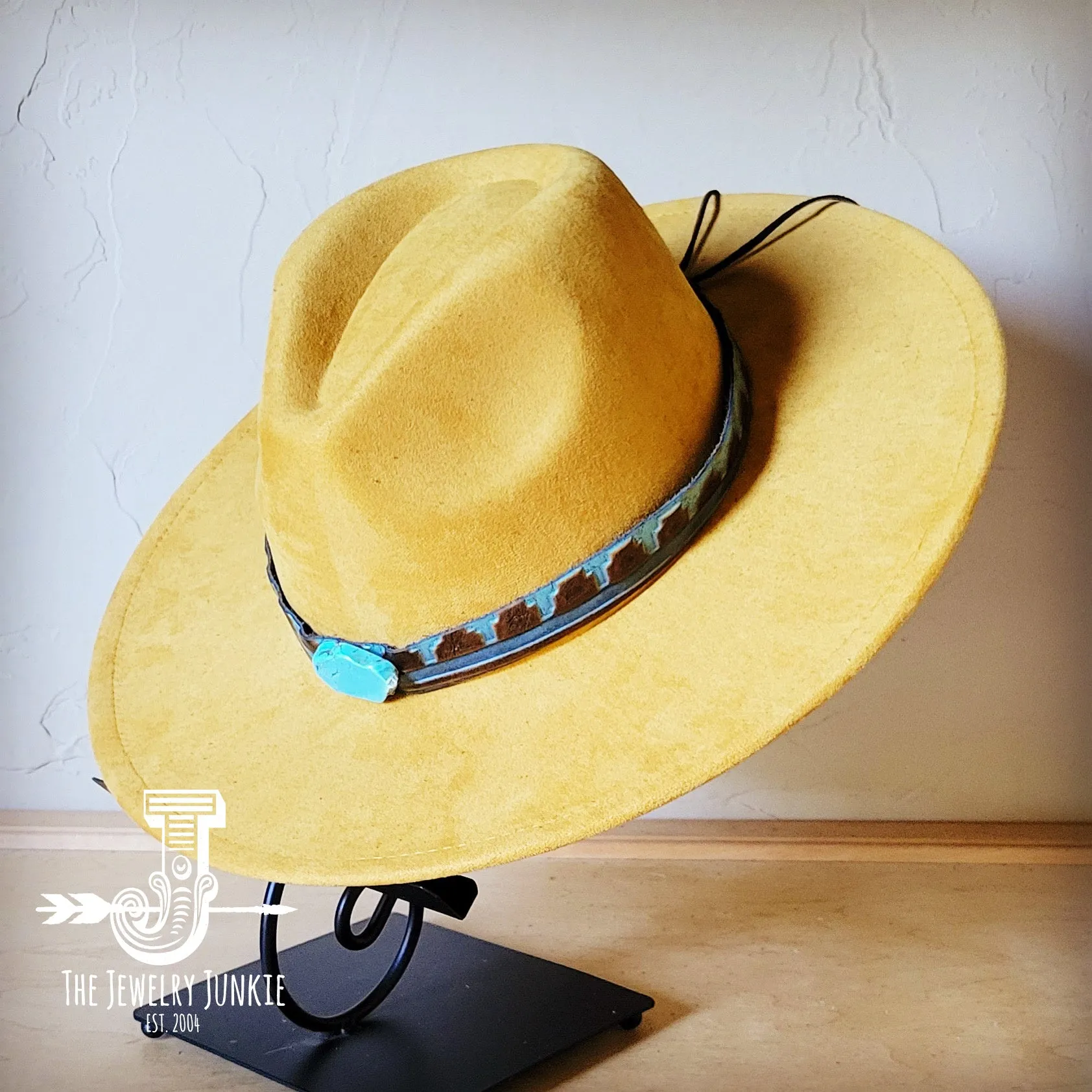 Blue Navajo Turquoise Slab Leather Band   Choice of Boho Hat 985p