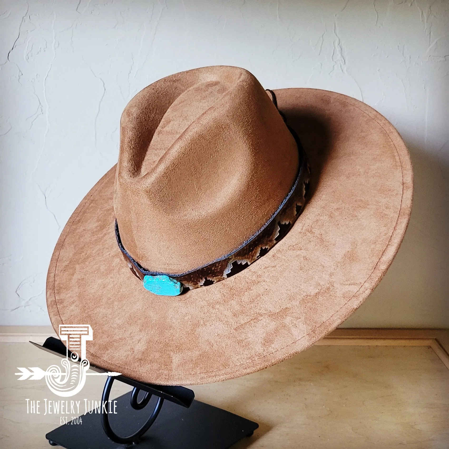 Blue Navajo Turquoise Slab Leather Band   Choice of Boho Hat 985p