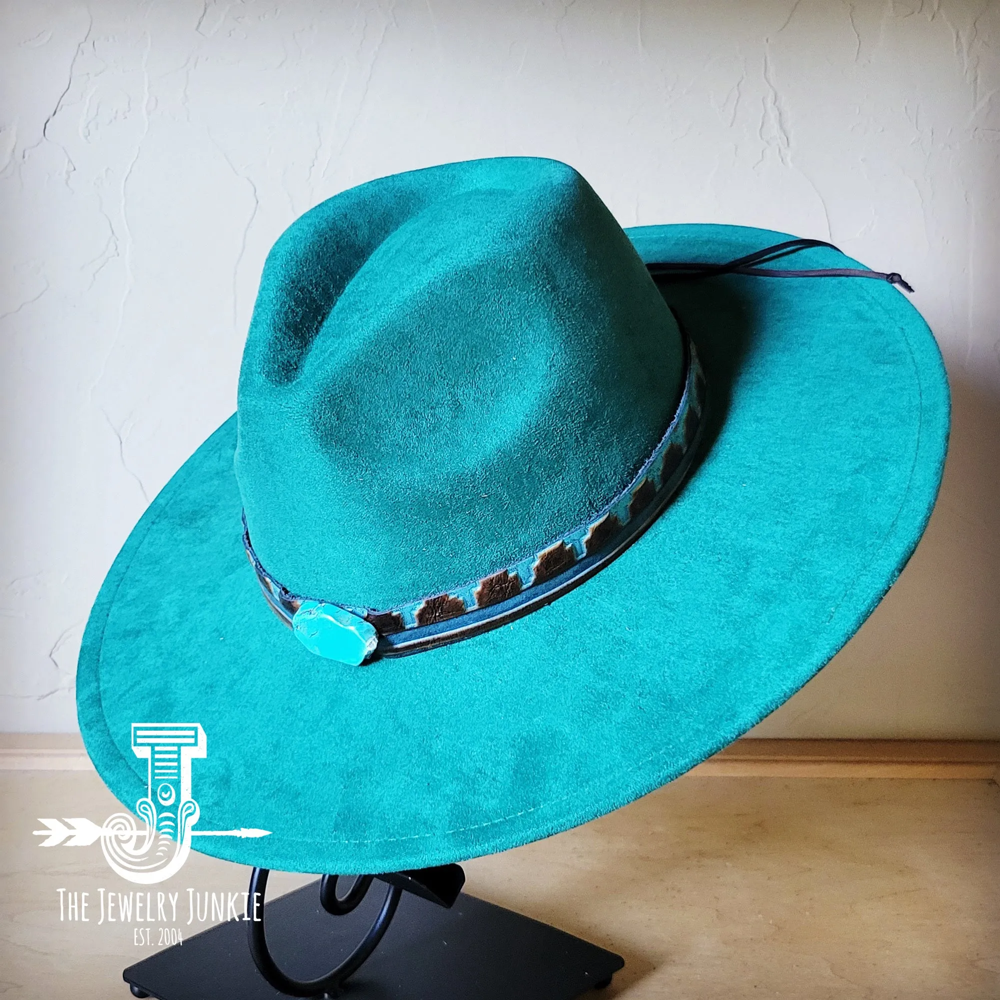 Blue Navajo Turquoise Slab Leather Band   Choice of Boho Hat 985p