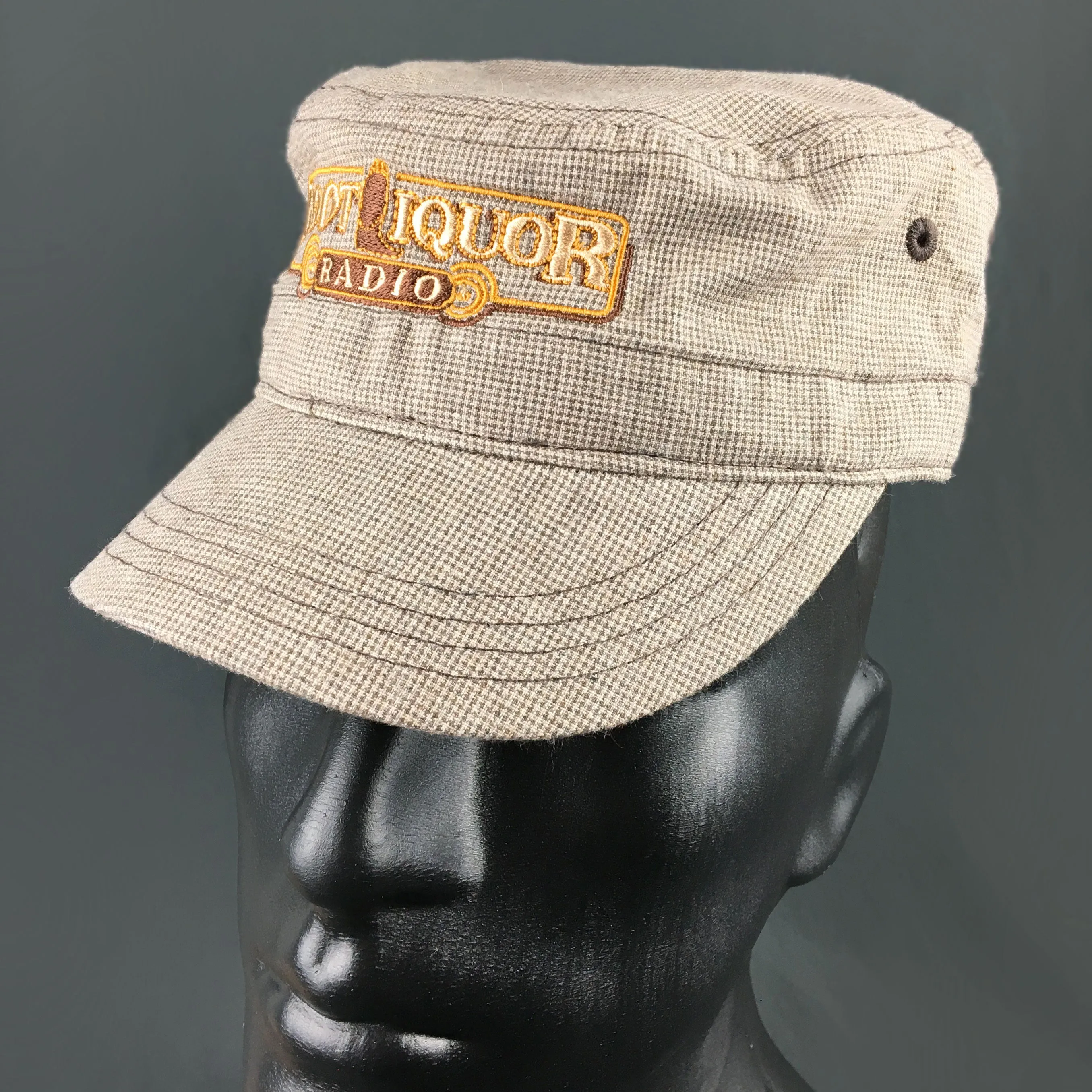 Boot Liquor Hat- Brown & Tan Checked Military Cap