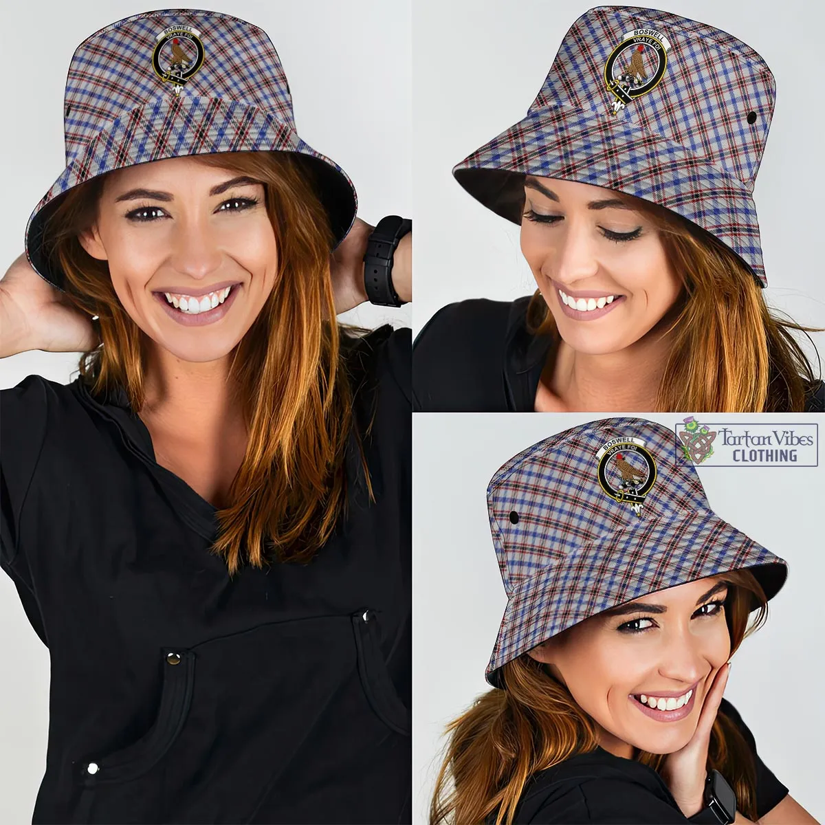 Boswell Tartan Bucket Hat with Family Crest