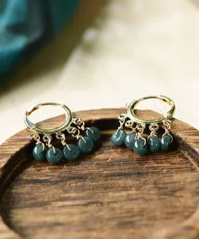 Boutique Blue Jade Tassel 14K Hoop Earrings LY9156