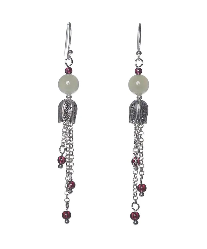 Boutique Jade Tassel Patchwork Silver Drop Earrings LY9163